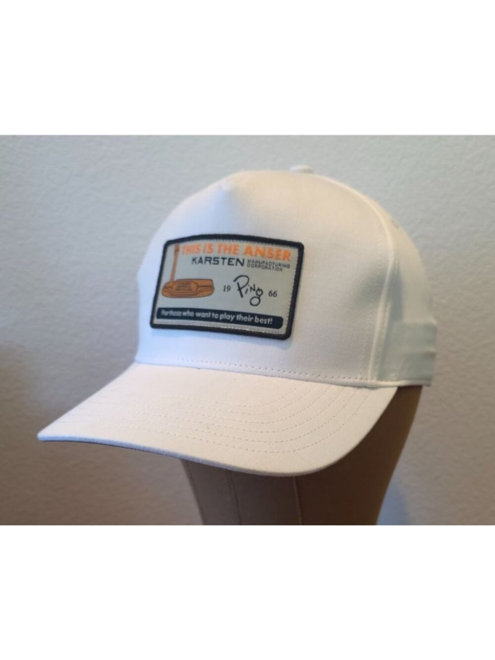 PING White Golf Cap With "This Is The Anser" Patch & Adjustable Snapback Design